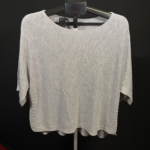 Anthropologie Tops - Anthropologie XS Shimmer Metallic Oversized Linen Blend Silver Top Festival Fun